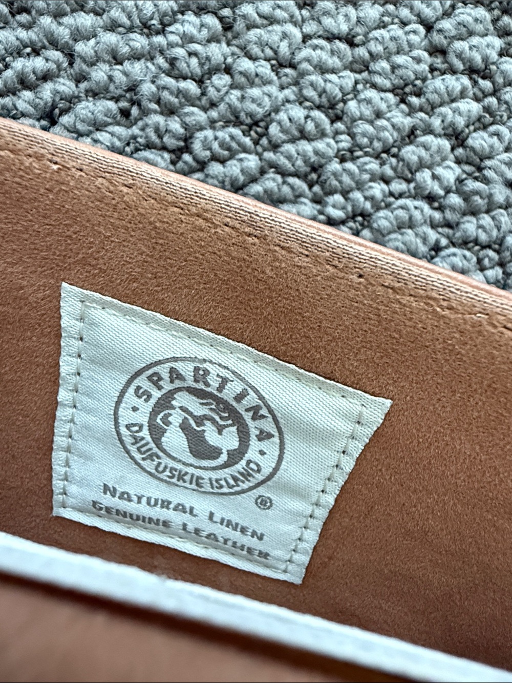 Spartina 449 Tan Leather-Trim Crossbody with Navy Stripe and Teal/Pink Floral - Picture 3 of 5